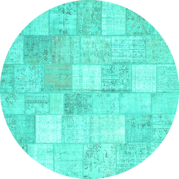 Round Machine Washable Abstract Turquoise Contemporary Area Rugs, wshcon943turq