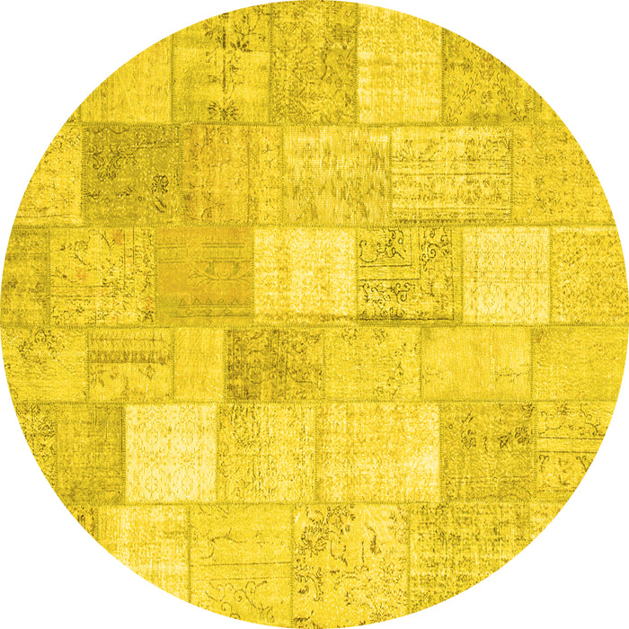 Round Machine Washable Abstract Yellow Contemporary Rug, wshcon943yw