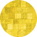 Round Machine Washable Abstract Yellow Contemporary Rug, wshcon943yw