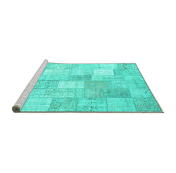 Sideview of Machine Washable Abstract Turquoise Contemporary Area Rugs, wshcon943turq
