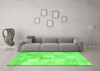 Machine Washable Abstract Green Contemporary Rug, wshcon943grn