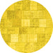 Round Abstract Yellow Contemporary Rug, con943yw