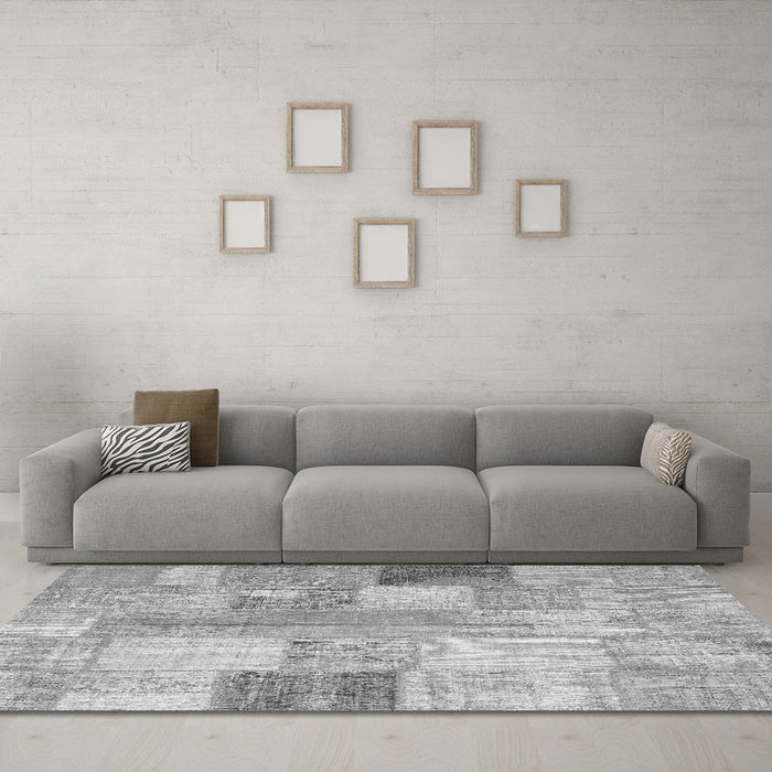 Machine Washable Patchwork Gray Transitional Rug in a Living Room,, wshcon944gry