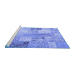Sideview of Machine Washable Patchwork Blue Transitional Rug, wshcon944blu