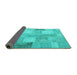 Sideview of Patchwork Turquoise Transitional Rug, con944turq