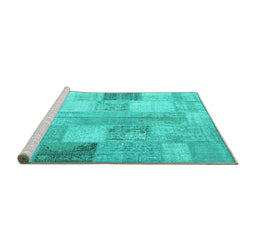 Sideview of Machine Washable Patchwork Turquoise Transitional Area Rugs, wshcon944turq