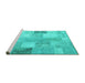 Sideview of Machine Washable Patchwork Turquoise Transitional Area Rugs, wshcon944turq