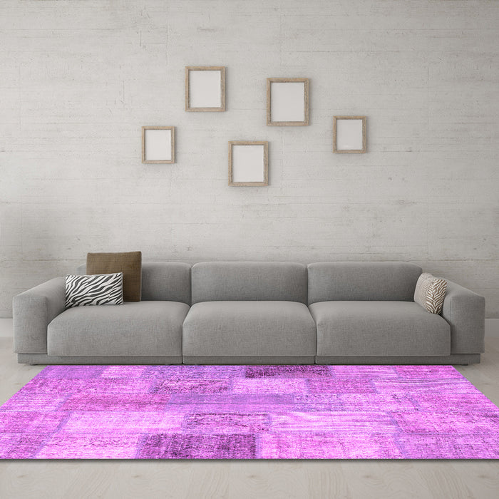 Machine Washable Patchwork Pink Transitional Rug in a Living Room, wshcon944pnk