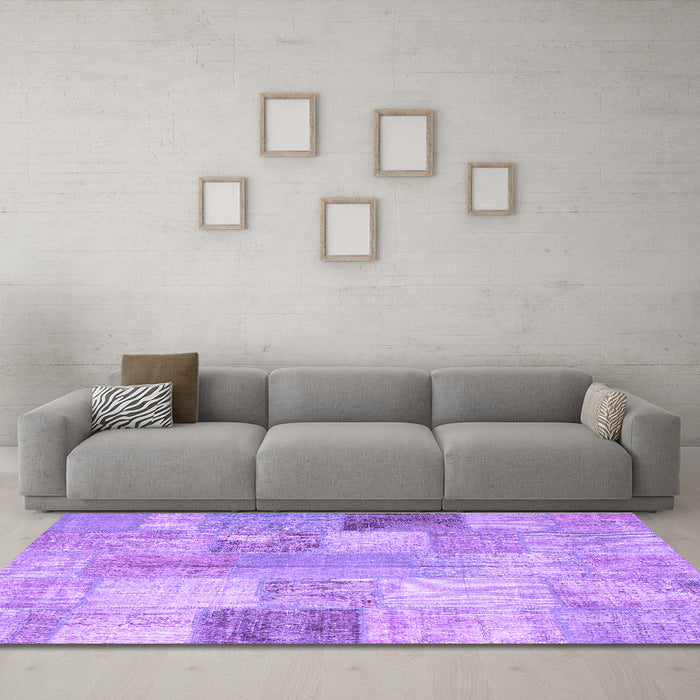 Machine Washable Patchwork Purple Transitional Area Rugs in a Living Room, wshcon944pur