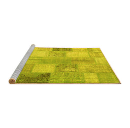 Sideview of Machine Washable Patchwork Yellow Transitional Rug, wshcon944yw