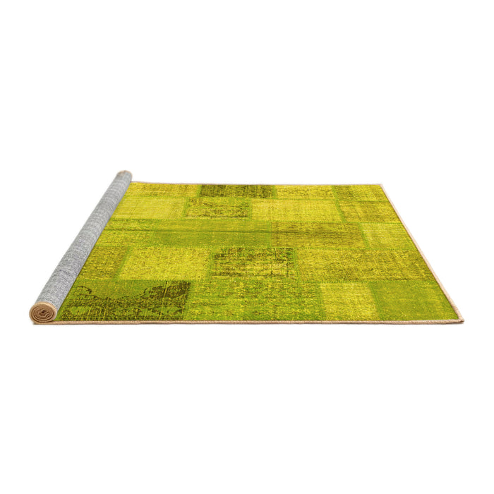 Sideview of Machine Washable Patchwork Yellow Transitional Rug, wshcon944yw