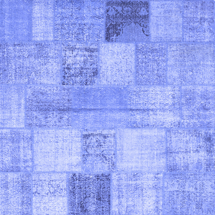 Square Machine Washable Patchwork Blue Transitional Rug, wshcon944blu