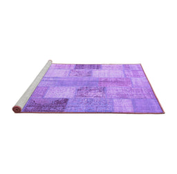 Sideview of Machine Washable Patchwork Purple Transitional Area Rugs, wshcon944pur