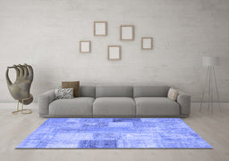 Machine Washable Patchwork Blue Transitional Rug in a Living Room, wshcon944blu