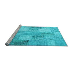 Sideview of Machine Washable Patchwork Light Blue Transitional Rug, wshcon944lblu