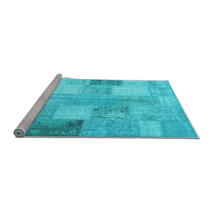 Sideview of Machine Washable Patchwork Light Blue Transitional Rug, wshcon944lblu
