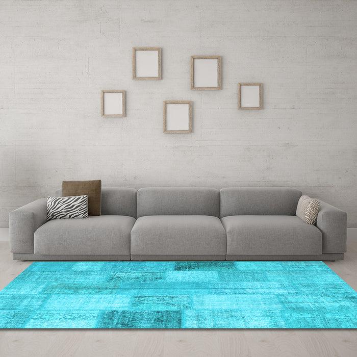 Machine Washable Patchwork Light Blue Transitional Rug in a Living Room, wshcon944lblu