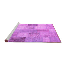Sideview of Machine Washable Patchwork Pink Transitional Rug, wshcon944pnk