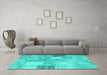 Machine Washable Patchwork Turquoise Transitional Area Rugs in a Living Room,, wshcon944turq