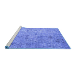 Sideview of Machine Washable Patchwork Blue Transitional Rug, wshcon945blu
