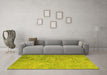 Machine Washable Patchwork Yellow Transitional Rug in a Living Room, wshcon945yw