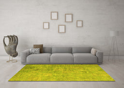 Machine Washable Patchwork Yellow Transitional Rug in a Living Room, wshcon945yw