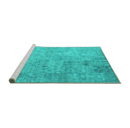 Sideview of Machine Washable Patchwork Turquoise Transitional Area Rugs, wshcon945turq