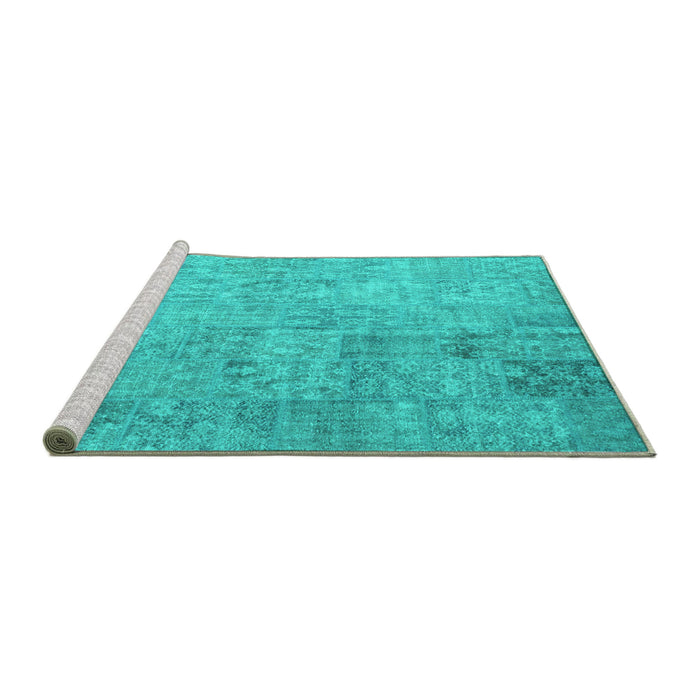 Sideview of Machine Washable Patchwork Turquoise Transitional Area Rugs, wshcon945turq