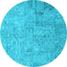 Round Patchwork Light Blue Transitional Rug, con945lblu