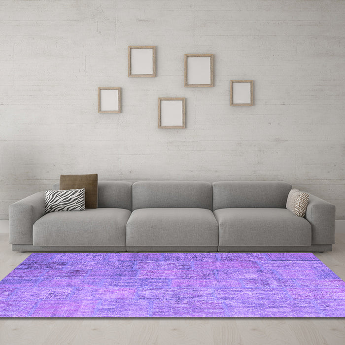 Machine Washable Patchwork Purple Transitional Area Rugs in a Living Room, wshcon945pur