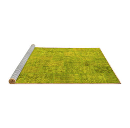 Sideview of Machine Washable Patchwork Yellow Transitional Rug, wshcon945yw