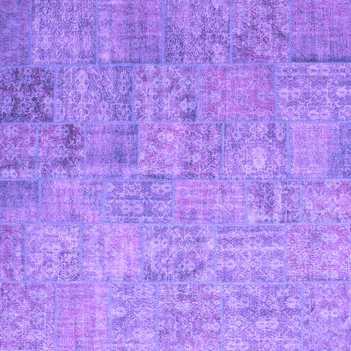 Square Machine Washable Patchwork Purple Transitional Area Rugs, wshcon945pur