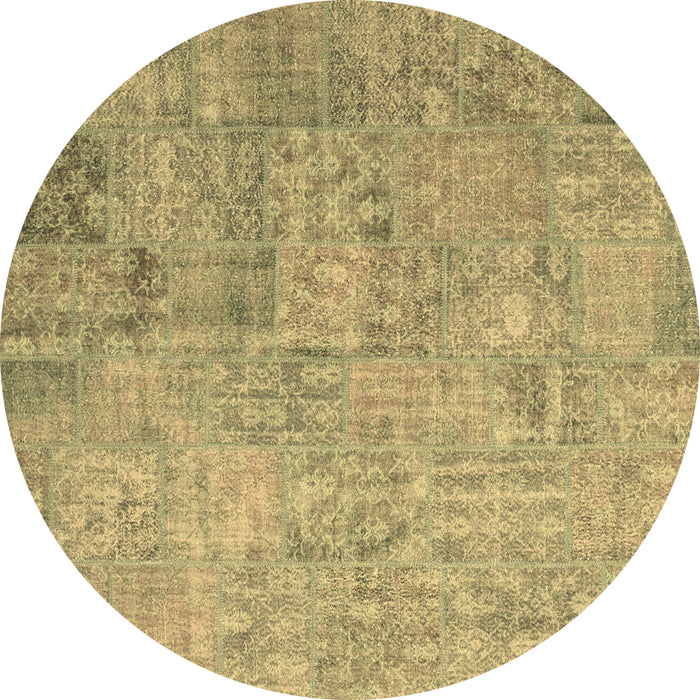 Round Machine Washable Patchwork Brown Transitional Rug, wshcon945brn