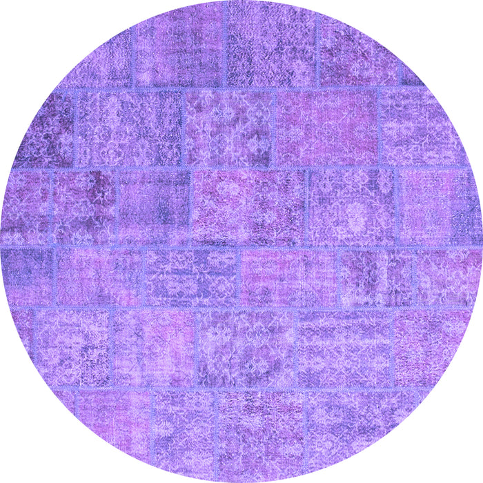 Round Patchwork Purple Transitional Rug, con945pur