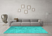 Machine Washable Patchwork Turquoise Transitional Area Rugs in a Living Room,, wshcon945turq