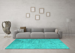 Machine Washable Patchwork Turquoise Transitional Area Rugs in a Living Room,, wshcon945turq