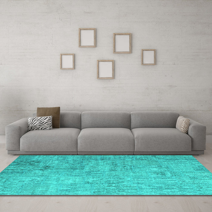 Machine Washable Patchwork Turquoise Transitional Area Rugs in a Living Room,, wshcon945turq