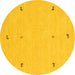 Round Machine Washable Solid Yellow Modern Rug, wshcon947yw