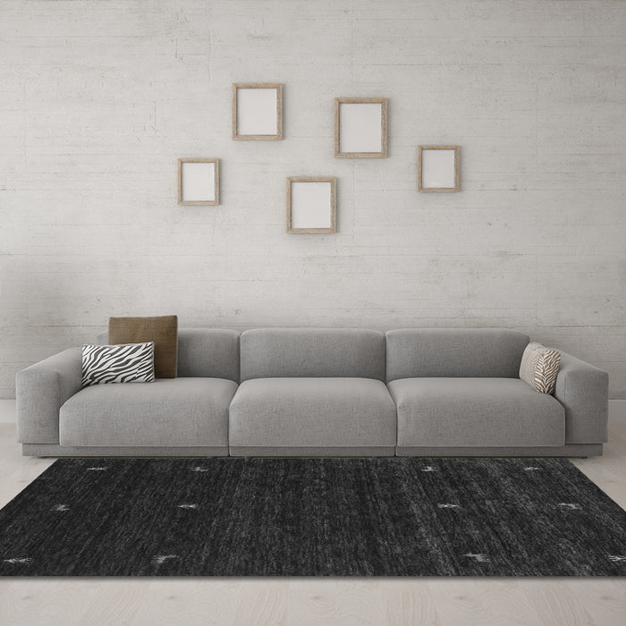 Machine Washable Abstract Gray Contemporary Rug in a Living Room,, wshcon948gry