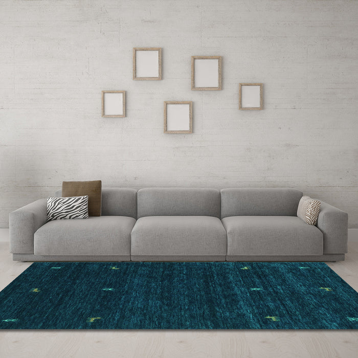 Machine Washable Abstract Turquoise Contemporary Area Rugs in a Living Room,, wshcon948turq