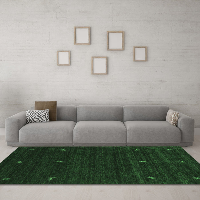 Machine Washable Abstract Emerald Green Contemporary Area Rugs in a Living Room,, wshcon948emgrn