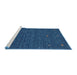 Serging Thickness of Machine Washable Contemporary Blueberry Blue Rug, wshcon949