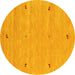 Round Machine Washable Abstract Yellow Contemporary Rug, wshcon951yw