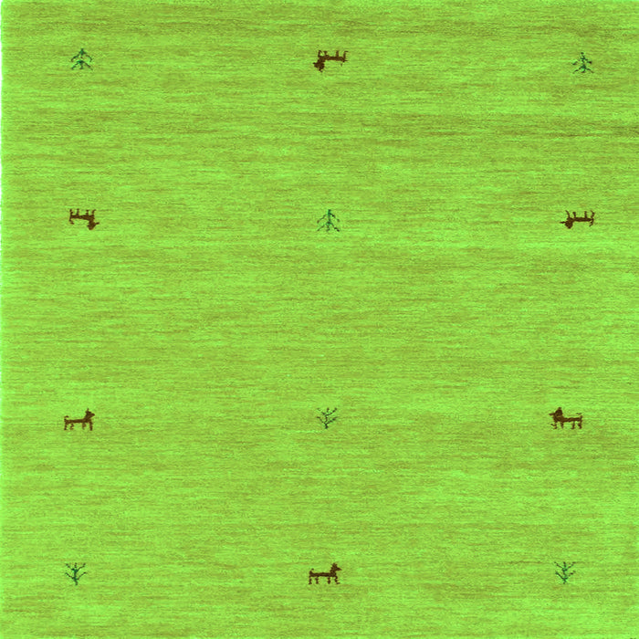 Round Machine Washable Abstract Green Contemporary Area Rugs, wshcon951grn