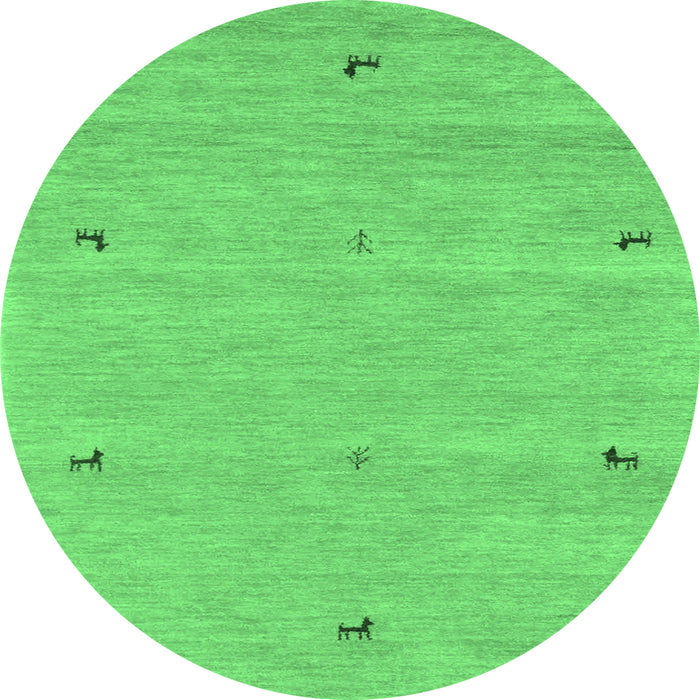 Round Machine Washable Abstract Emerald Green Contemporary Area Rugs, wshcon951emgrn
