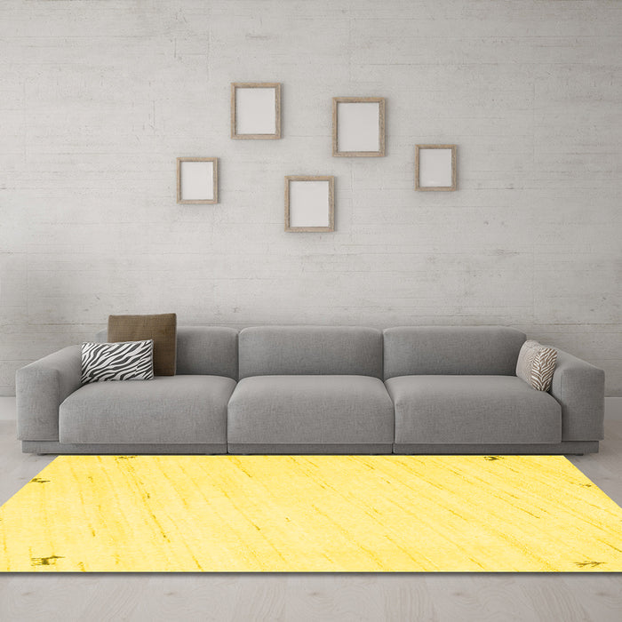 Machine Washable Solid Yellow Modern Rug in a Living Room, wshcon952yw