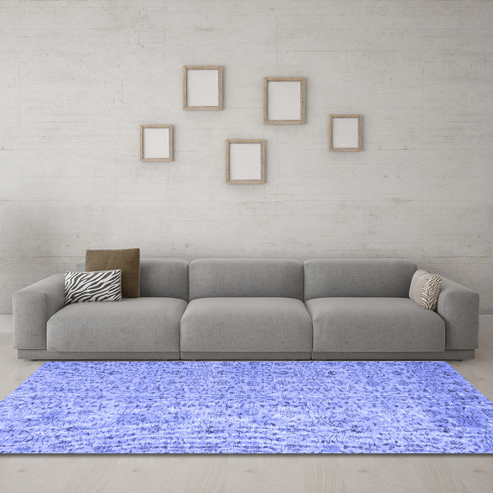 Machine Washable Abstract Blue Contemporary Rug in a Living Room, wshcon953blu