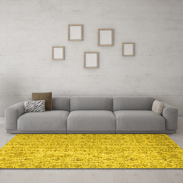 Machine Washable Abstract Yellow Contemporary Rug in a Living Room, wshcon953yw