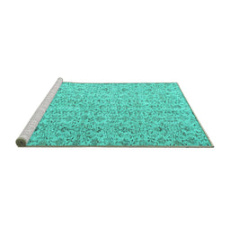 Sideview of Machine Washable Abstract Turquoise Contemporary Area Rugs, wshcon953turq