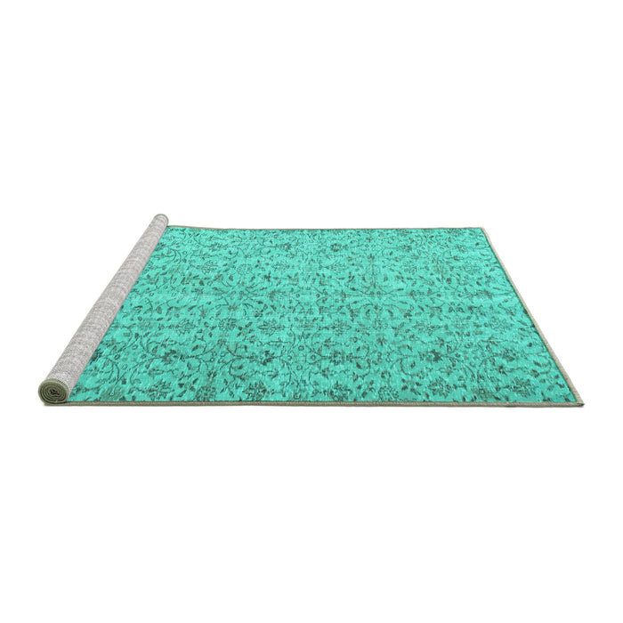 Sideview of Machine Washable Abstract Turquoise Contemporary Area Rugs, wshcon953turq
